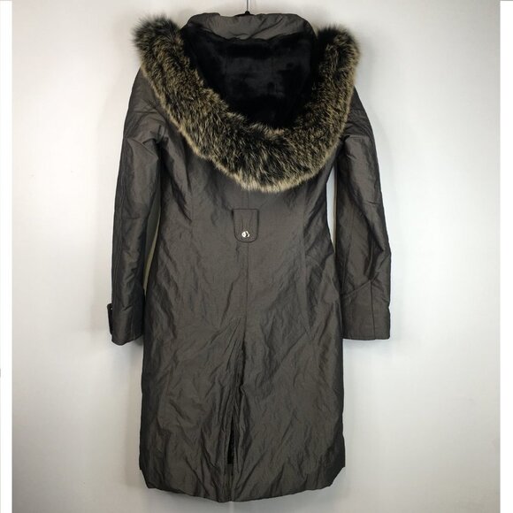 Laundry by Shelli Segal Fur Trim Hood  Long Jacket Green Size XS - Picture 13 of 16